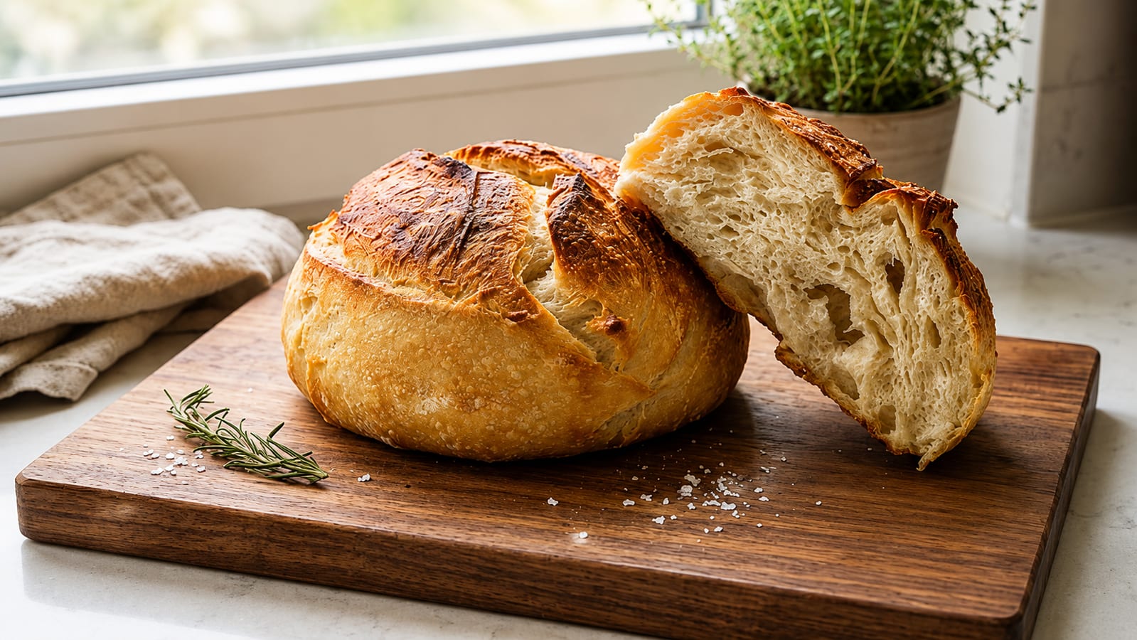 Classic sourdough loaf with a crisp golden crust